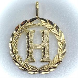 14K Solid Gold Round Letter Initial H Pendant